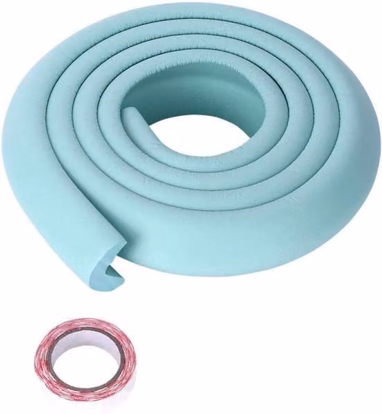 Protezione angolare e di bordo in schiuma e plastica con cintura di gomma color turchese per la sicurezza dei bambini