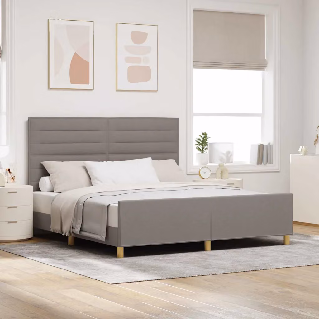 Struttura del letto con testiera Talpa vidaXL in tessuto e legno, L: 180 cm, P: 200 cm, H: 128 cm, disponibile in beige o grigio