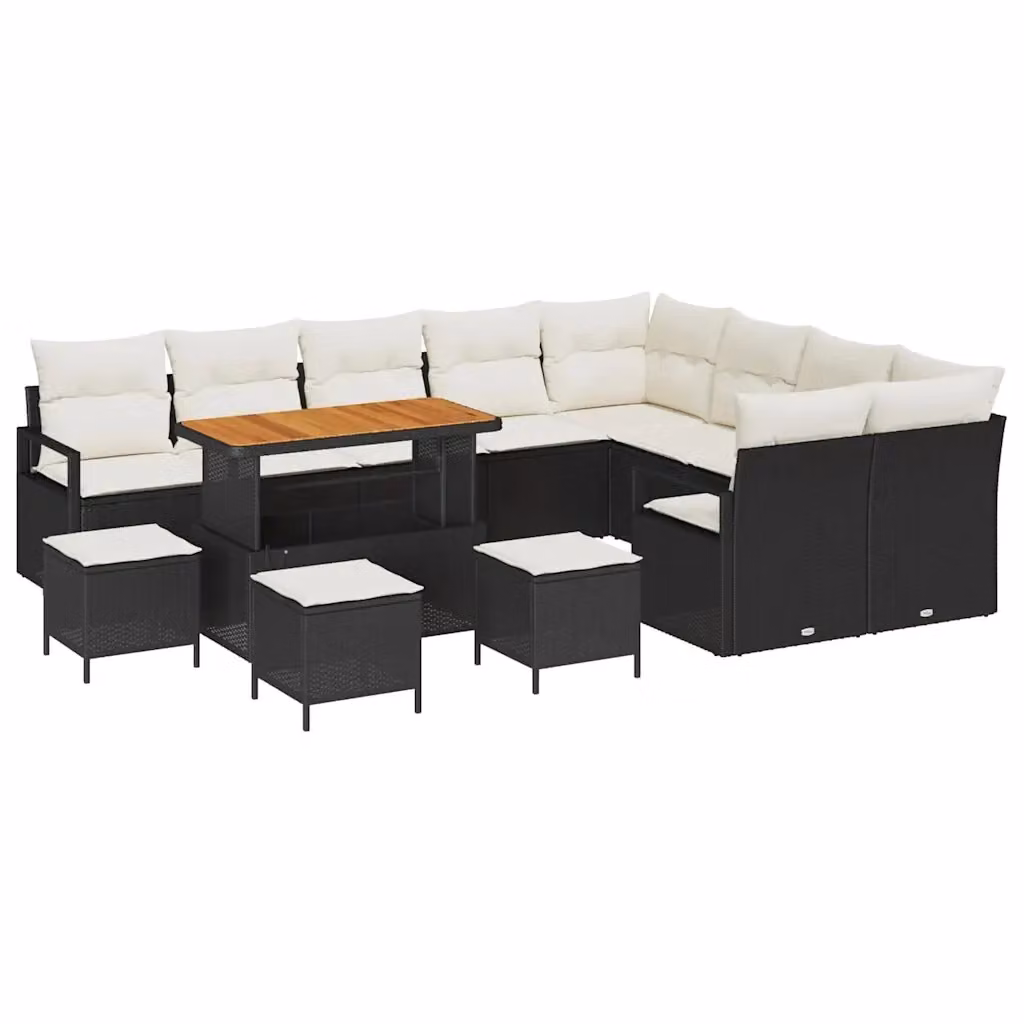 vidaXL Set Divano da Giardino Moderno 13 pz Nero con Cuscini e Struttura in Metallo e Legno di Acacia – 2