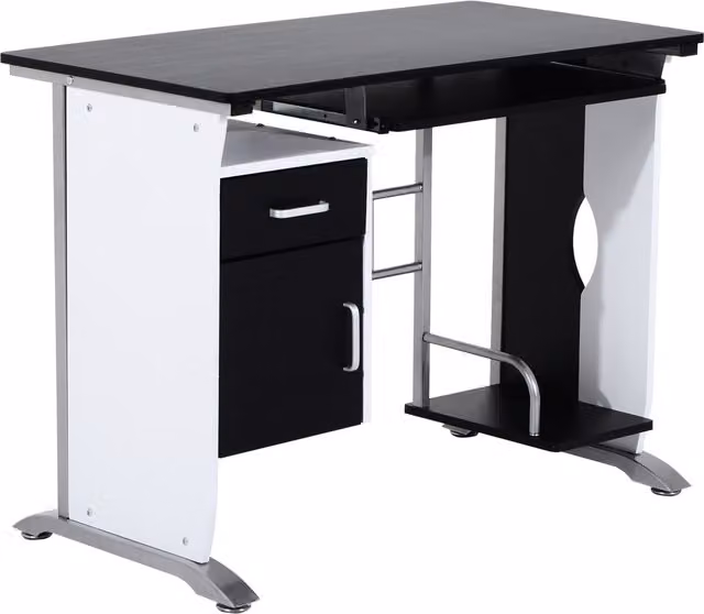 Scrivania per Computer Vinsetto Moderna in MDF e Metallo, Bianca e Nera, L: 100 cm, P: 52 cm, H: 75 cm