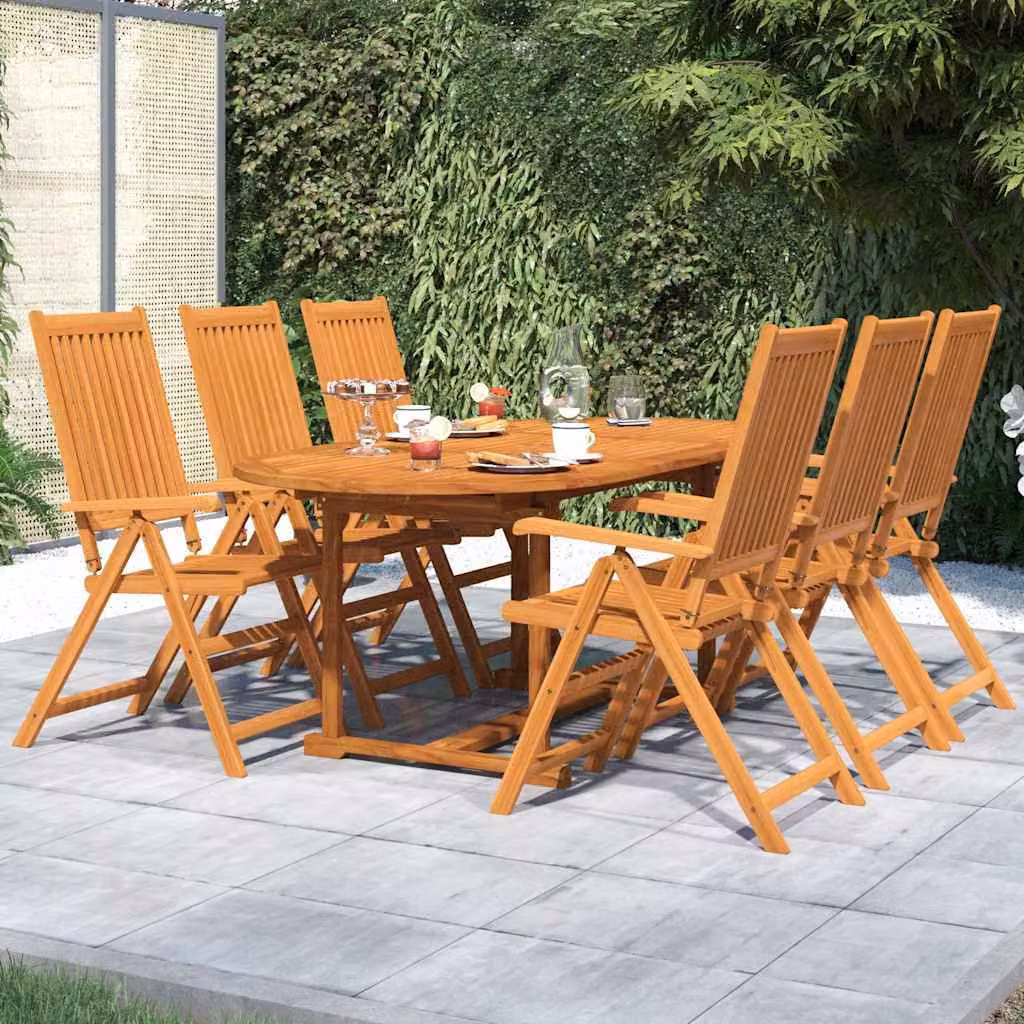 Set da giardino vidaXL in legno di acacia marrone composto da 7 pezzi con tavolo rettangolare estensibile da 120 a 170 cm
