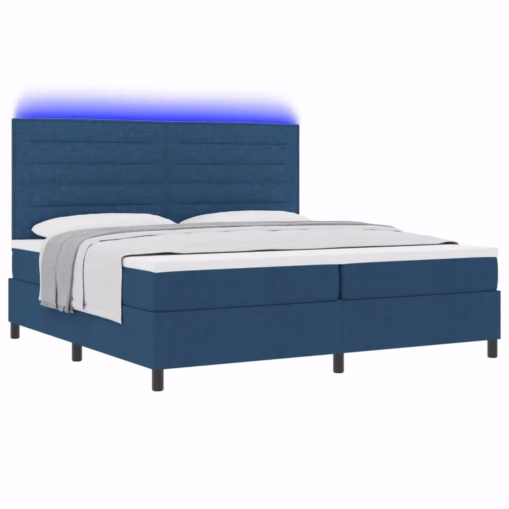 Letto moderno vidaXL con materasso a molle a tasche e illuminazione LED sottostante in tessuto blu L 200 cm x P 200 cm x H 203 cm – 2