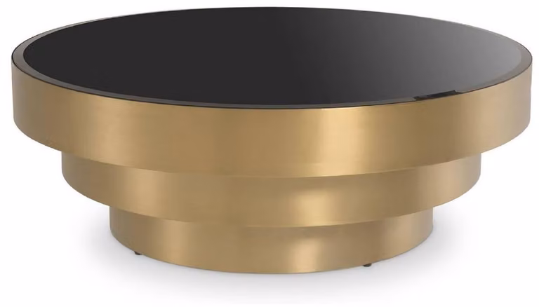 Tavolino Casa Padrino color ottone / nero Ø 100 x H. 36 cm - Tavolo da salotto moderno rotondo in acciaio inox con piano in vetro - Mobili Soggiorno - Mobili