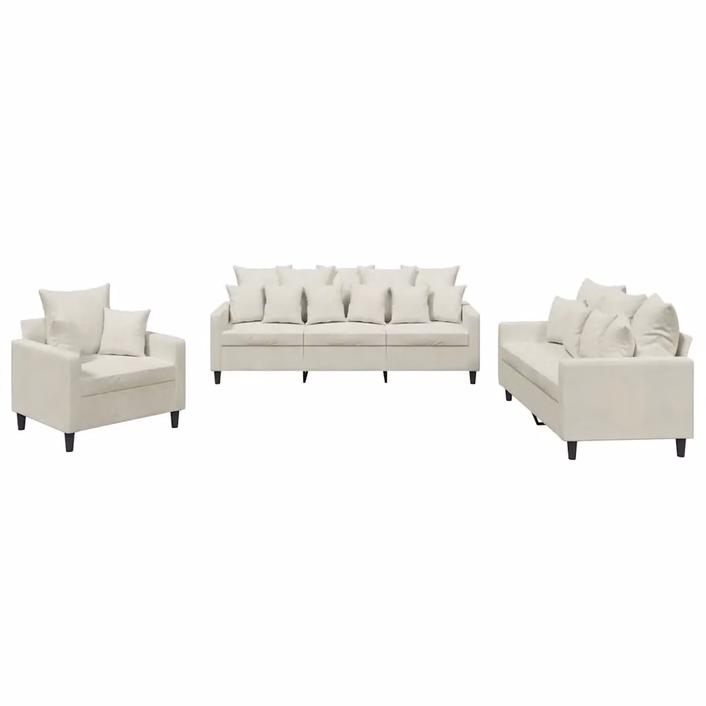 Set di divani 3 pezzi vidaXL in velluto beige con cuscini e braccioli per soggiorno – 2