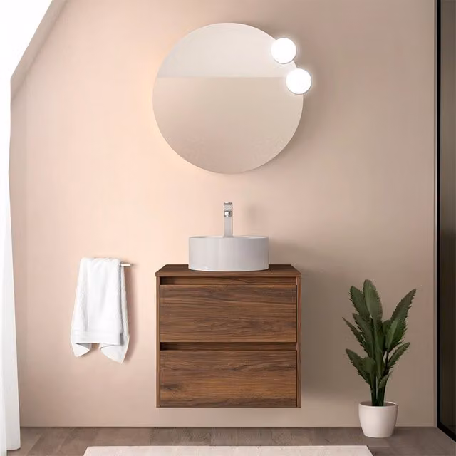 Mobile bagno sospeso Inbagno Gaya noce maya con top per lavabo da appoggio e ante soft close