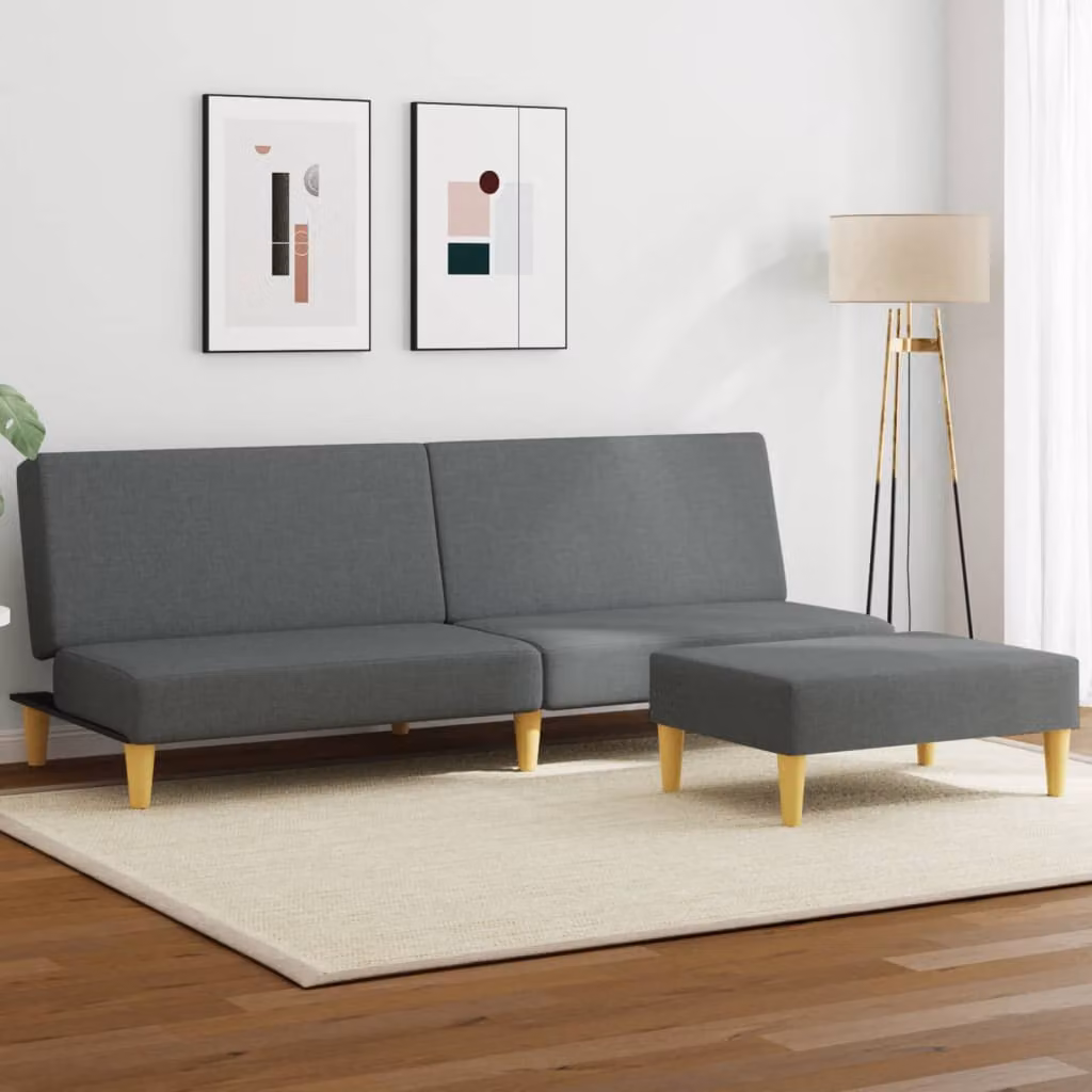 vidaXL Divano Letto 2 Posti in Velluto Grigio con Poggiapiedi e Cuscini, Struttura in Legno Massello e Funzione Letto, Dimensioni: 224 x 70 x 84,5 cm, Dimensioni Letto: 140 x 200 cm