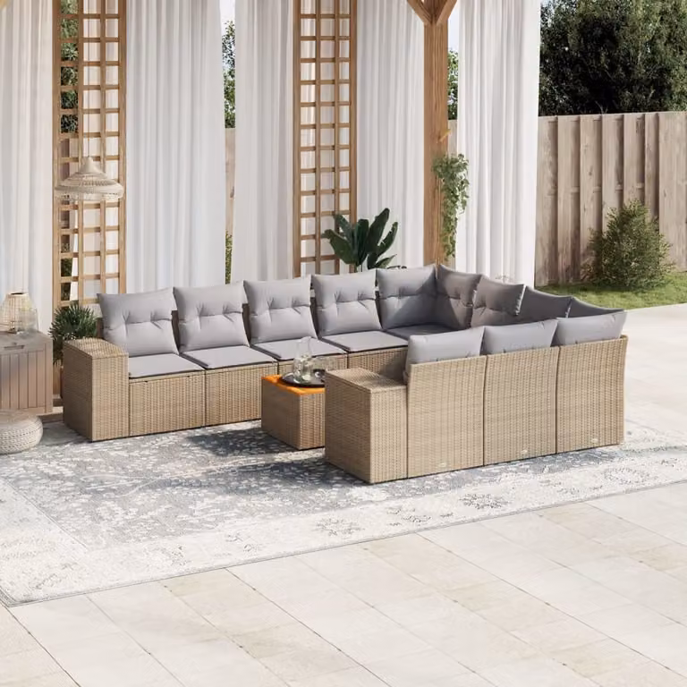 vidaXL Set Divani da Giardino 11 pz in Polyrattan con Cuscini Beige e Grigio e Tavolino da Esterno