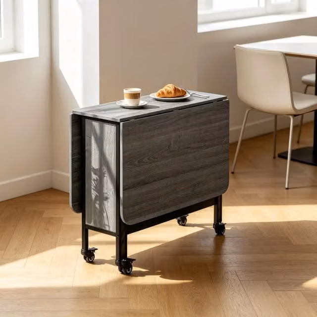 Tavolo da pranzo pieghevole FOLYNA con ripiano grigio e struttura in metallo e legno, L: 130 cm, P: 80 cm, H: 74 cm