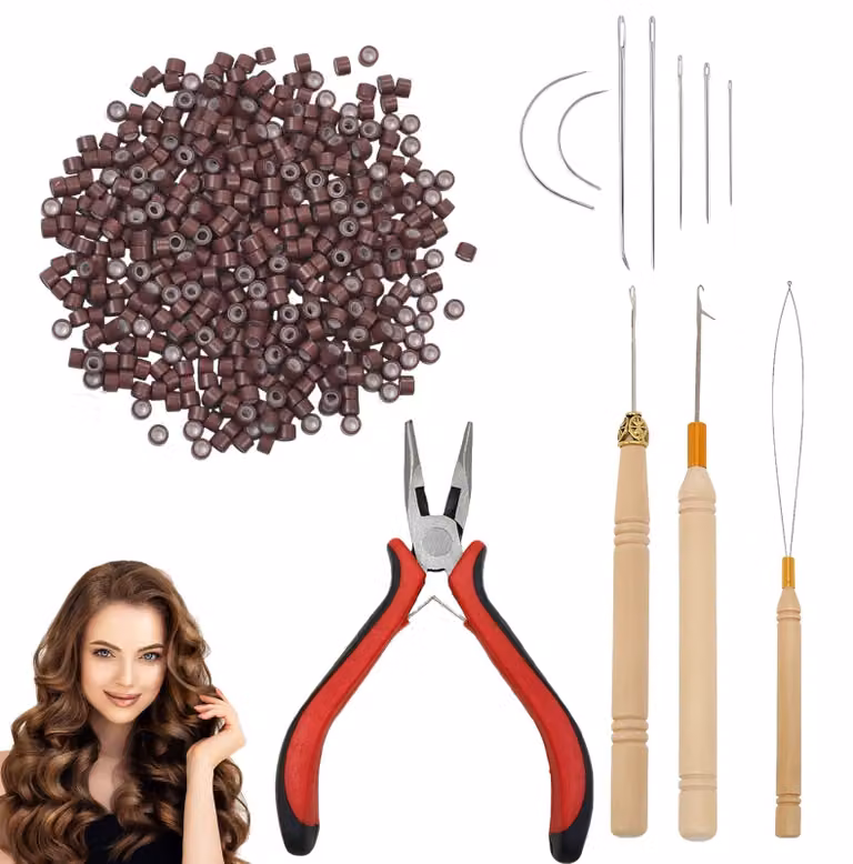 Omgoods - Kit completo per l'applicazione di extension per capelli, composto da 511 pezzi e accessori