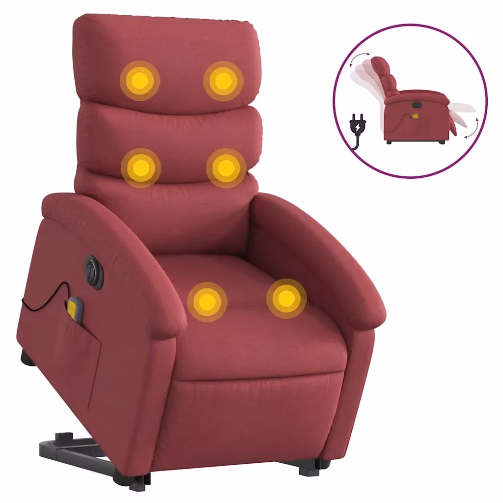 Poltrona Alzapersona Elettrica con Massaggio vidaXL, Colore Rosso, Rivestimento in Tessuto e Schiuma – 2