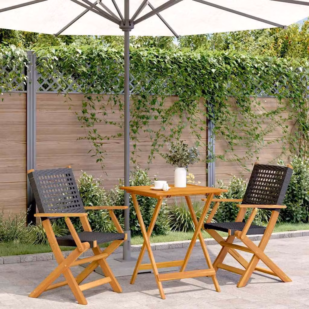 Set da Bistrot 3 pz vidaXL in Polyrattan e Legno di Acacia Olio Nero – 1
