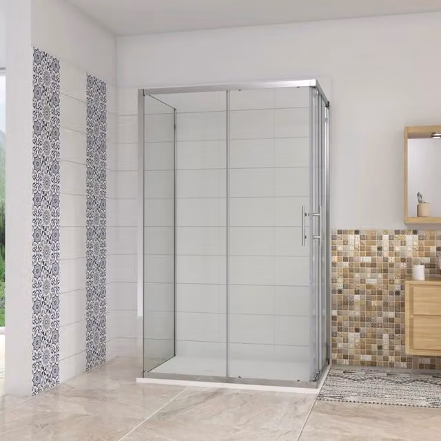 H.195 cm Box Doccia a 3 Lati 90x100x90 cm Porta Scorrevole 100 cm Doppia Parete Fissa da 90 cm in Vetro Trasparente Anticalcare da 6mm Cromato Lucido