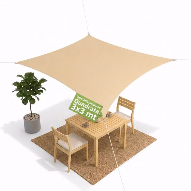 Vela Ombreggiante Quadrata Zendea Beige in Poliestere Idrorepellente con Protezione UV L/P: 300 x 300 cm