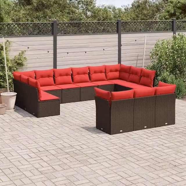 Set di divani da giardino a forma di U vidaXL in rattan marrone con cuscini imbottiti e coperture rimovibili – 1