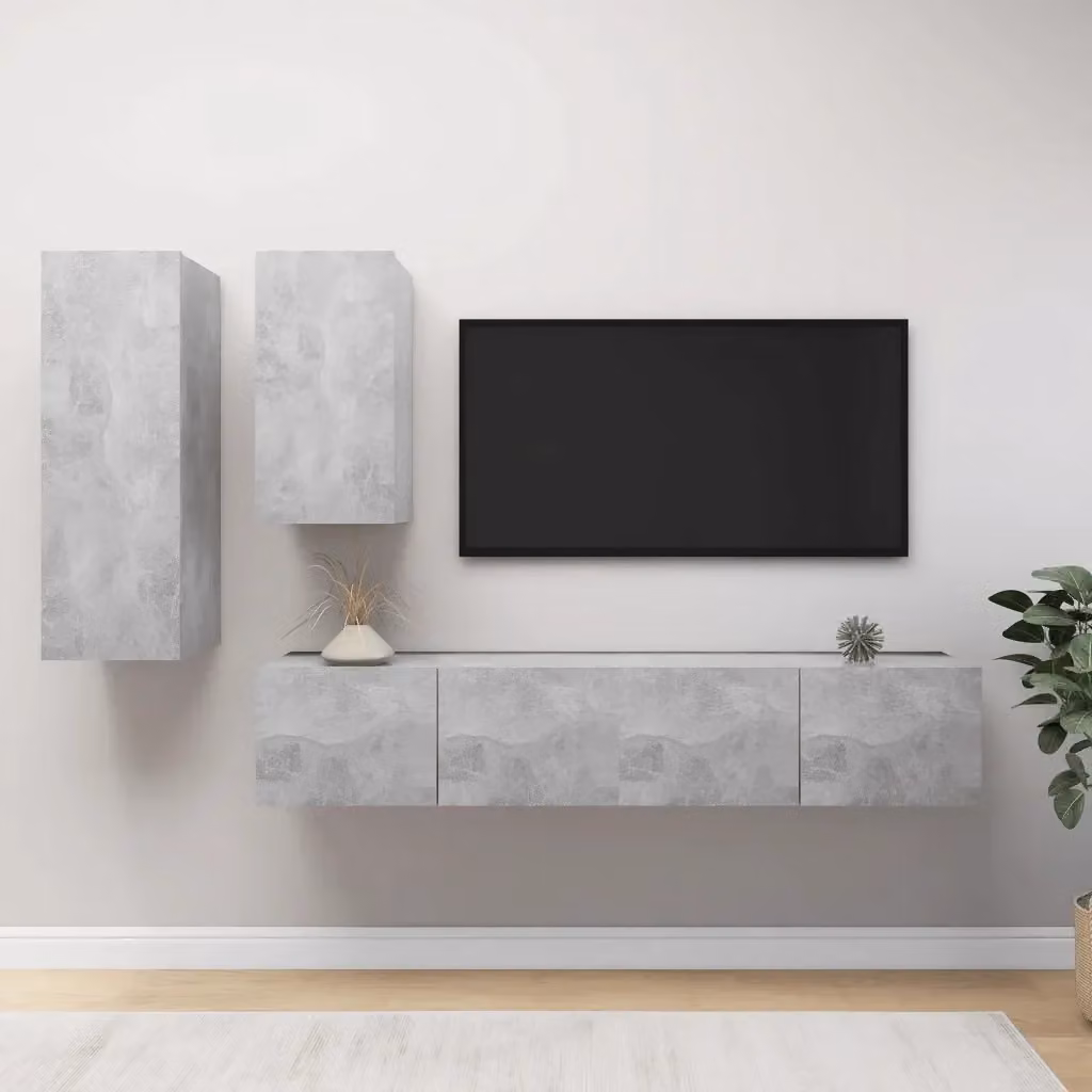 Set di Mobili Porta TV Moderno in Legno Multistrato Grigio Opaco con Ripiani per Living L/P/H: 90 x 30 x 80 cm – 2