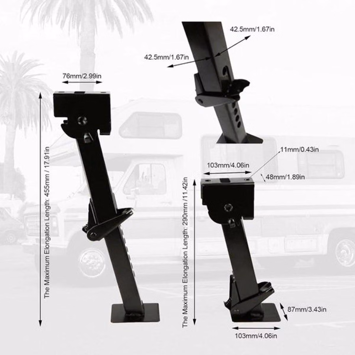 Stabilizzatore per rimorchio, capacità di carico 295 kg - Rialzo stabilizzatore - Telescopico, pieghevole - Capacità di carico 454 kg - Dimensioni regolabili da 290 a 455 mm