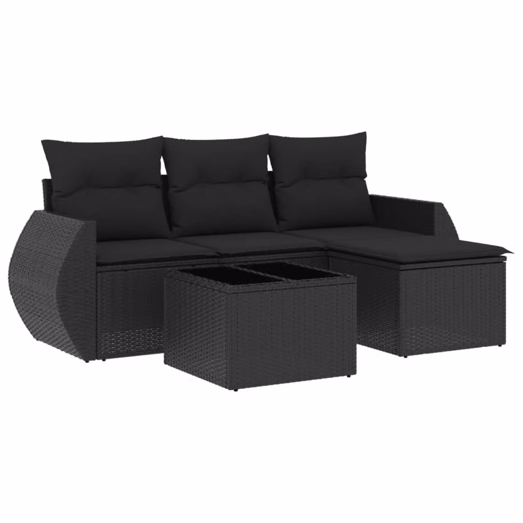 Set Divani da Giardino 5 pz con Cuscini in Polyrattan Nero