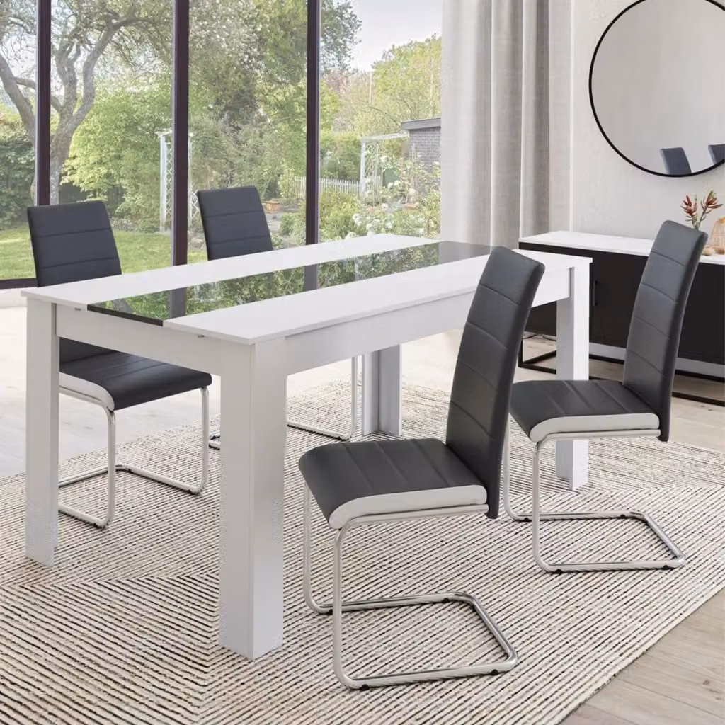 Set di 4 sedie da pranzo MIA IDMarket grigie con fascia bianca in ecopelle e base a cantilever – 2