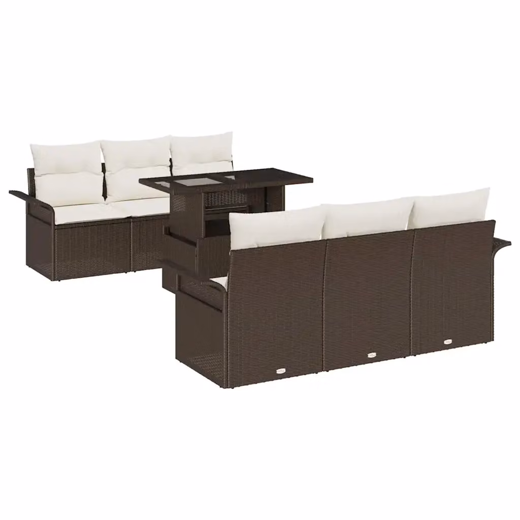 Set Divano da Giardino vidaXL 7 Pezzi Marrone con Cuscini e Tavolino in Polyrattan e Acciaio – 2
