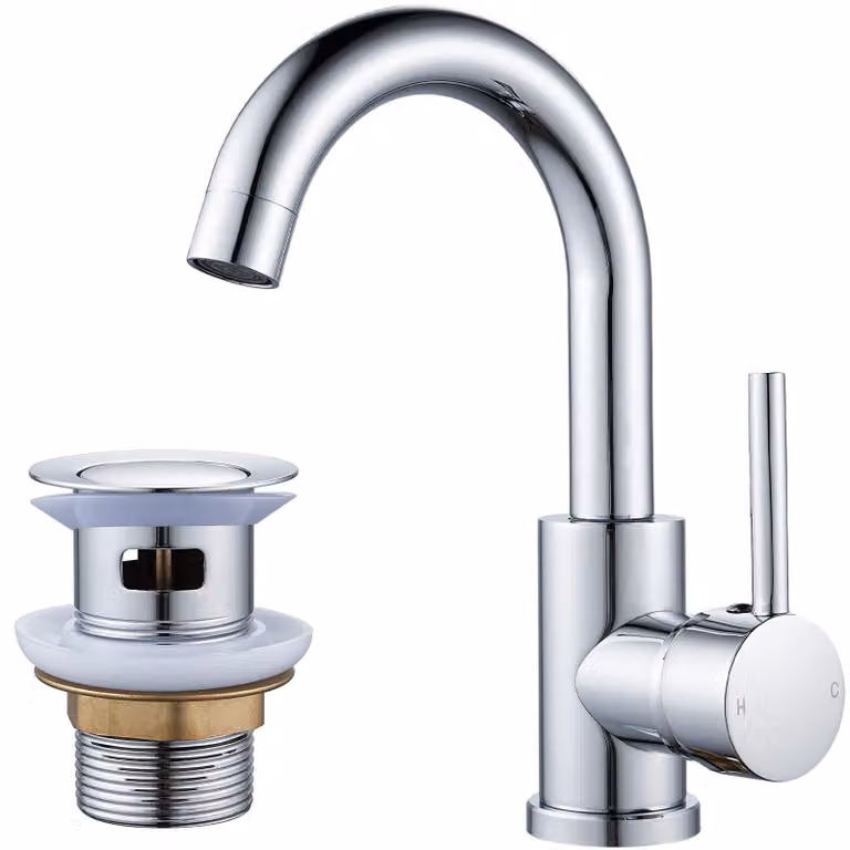 Miscelatore monocomando per lavabo, girevole a 360°, finitura cromata