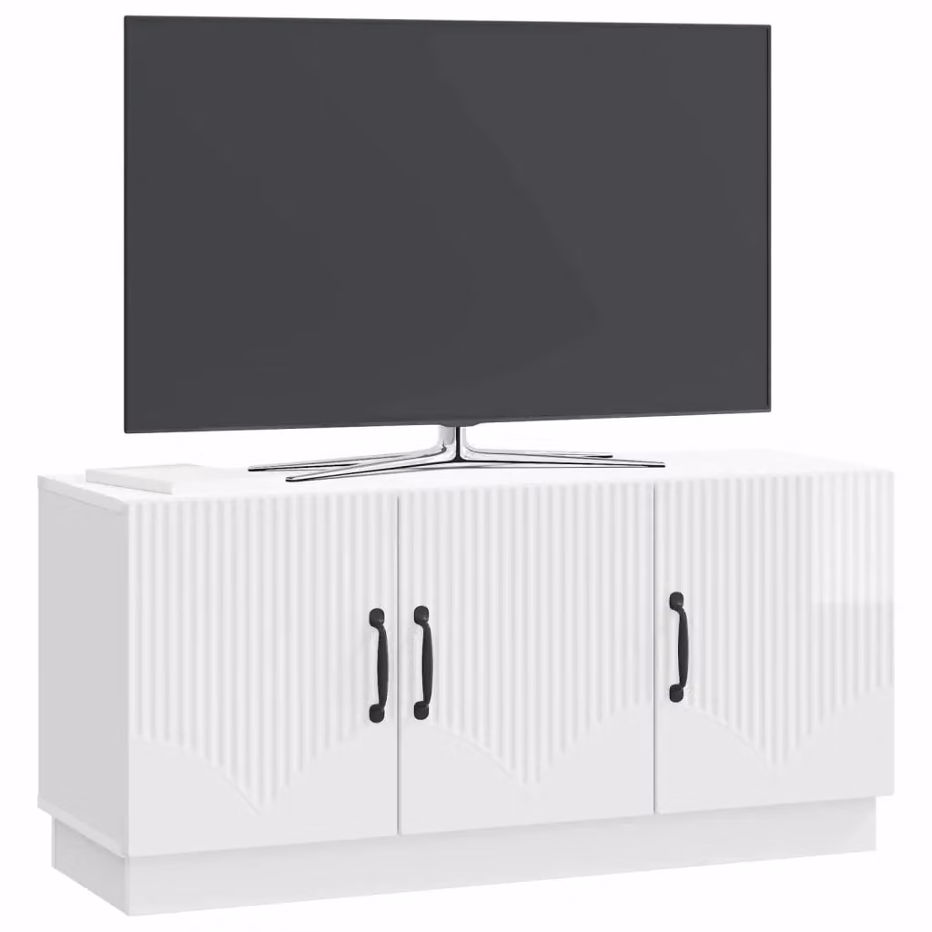 Mobile TV moderno DESIGN IN in bianco lucido con vani porta media, L: 99 cm, P: 34,5 cm, H: 47 cm – 2