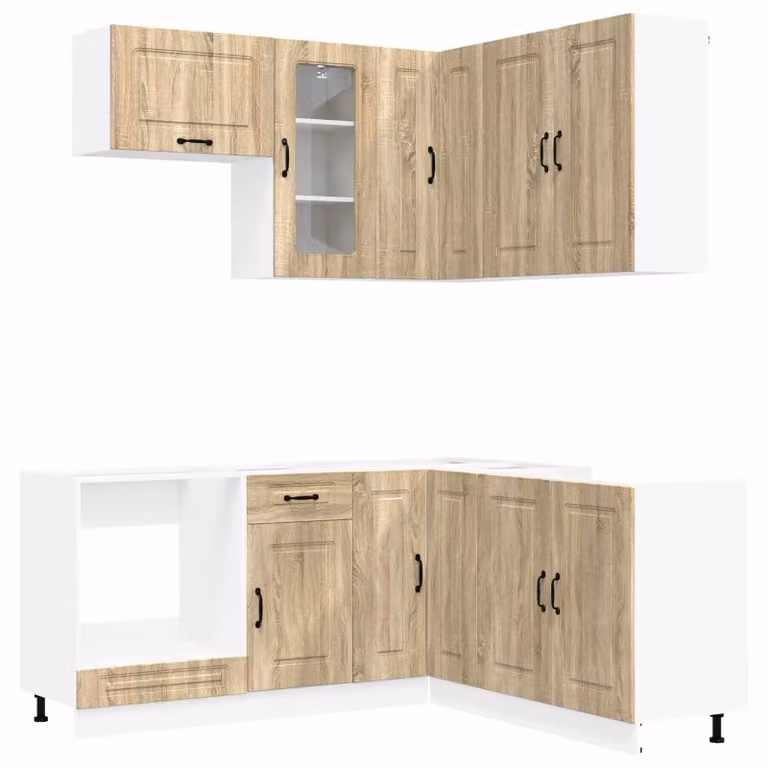 Set di mobili da cucina KALMAR, 8 pezzi, realizzato in legno impiallacciato effetto noce Sonoma