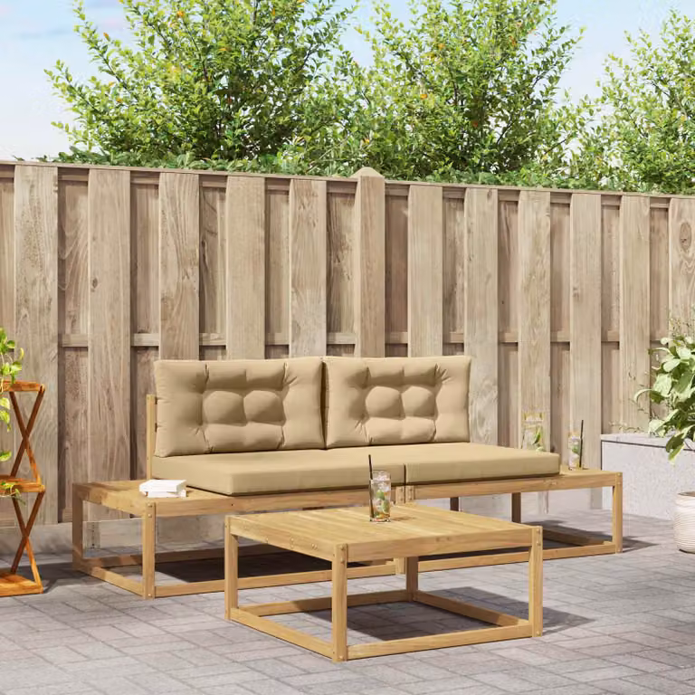 Set di mobili da giardino vidaXL composto da divano da esterno a 2 posti e tavolino, in legno di acacia trattato con cuscini in poliestere resistente ai raggi UV, colore bianco