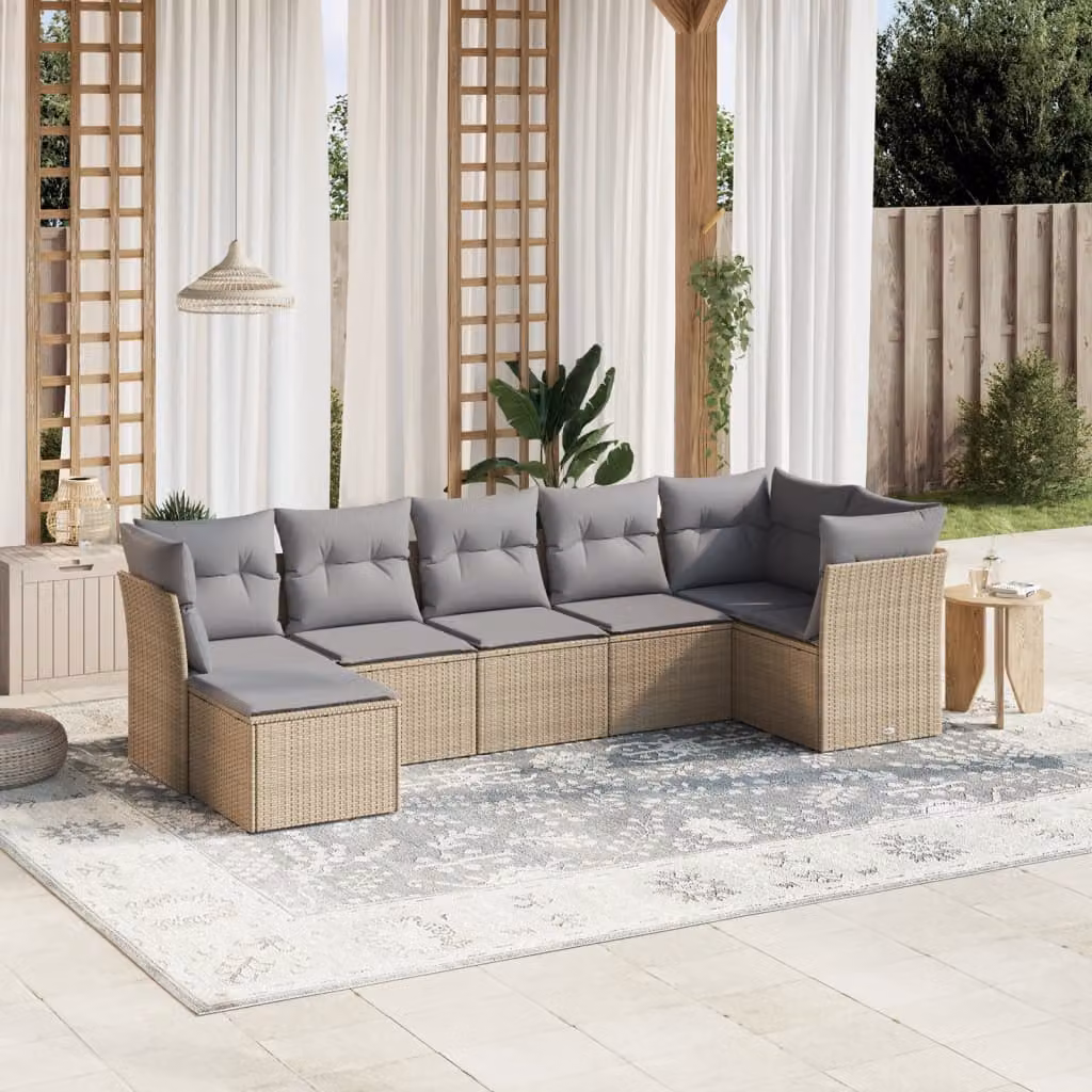 Set Divano da Giardino vidaXL a L di 7 pezzi con Cuscini Beige e Grigio in Polyrattan e Metallo – 1