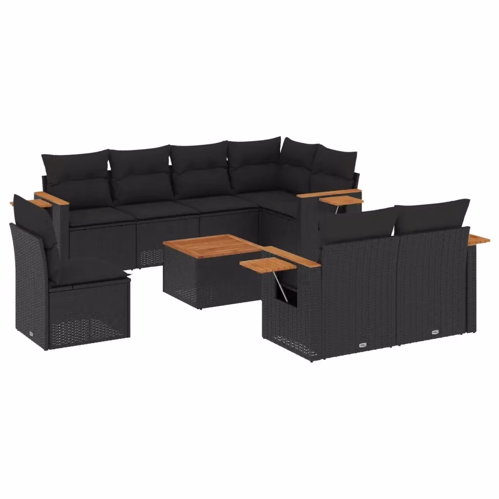 Set di divani da giardino vidaXL in polyrattan nero con cuscini e tavolino da esterno – 2