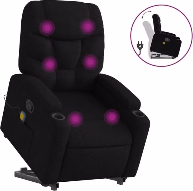 Poltrona Alzapersona Massaggiante | Sedia Relax Reclinabile Nera in Tessuto