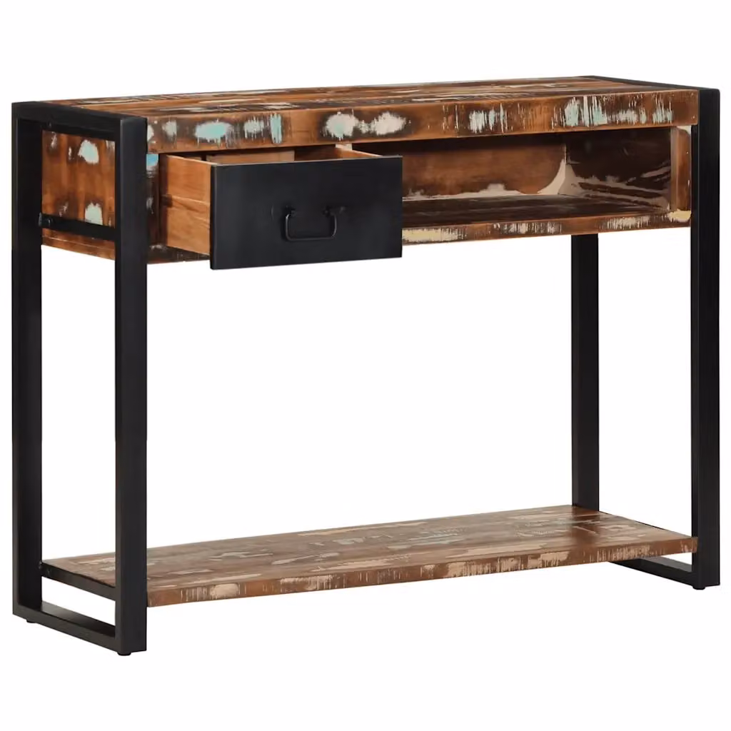 Tavolo Consolle Multicolore in Legno Massello Rustico vidaXL L: 100 cm, P: 35 cm, H: 75 cm – 2