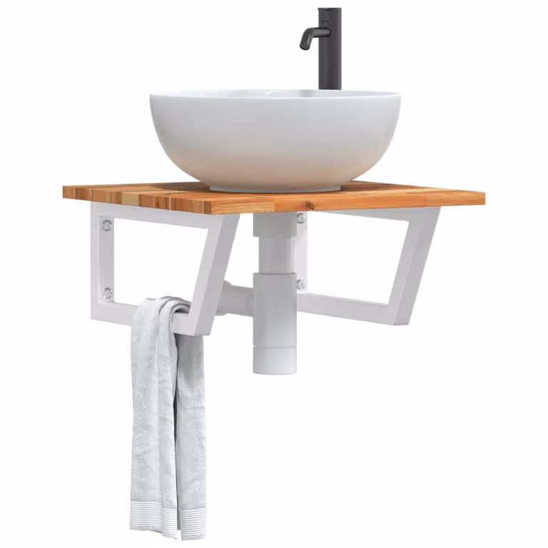 vidaXL Ripiano a Parete per Lavabo in Accacia e Metallo, Bianco e Marrone