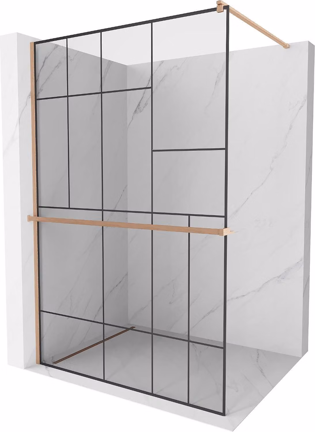 Mexen Kioto+ parete doccia con mensola Walk-in 120 x 200 cm, motivo nero, rame spazzolato - 800-120-121-65-78