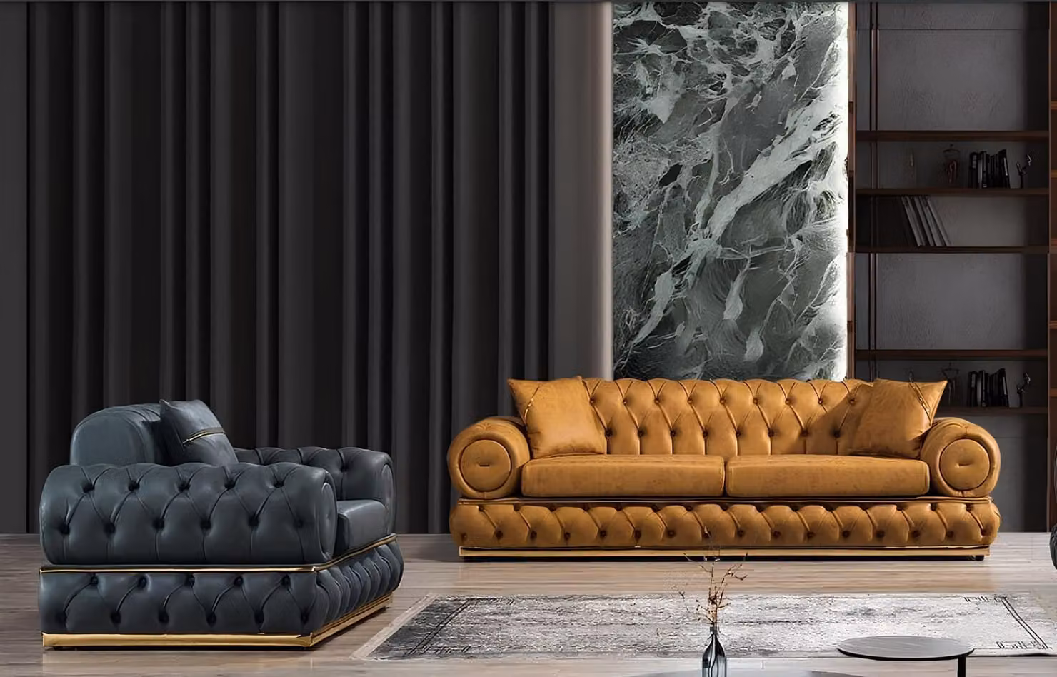 Luxus Chesterfield Sofagarnitur 3+1 Sitzer Garnitur Sofa Sessel Sofas Polster