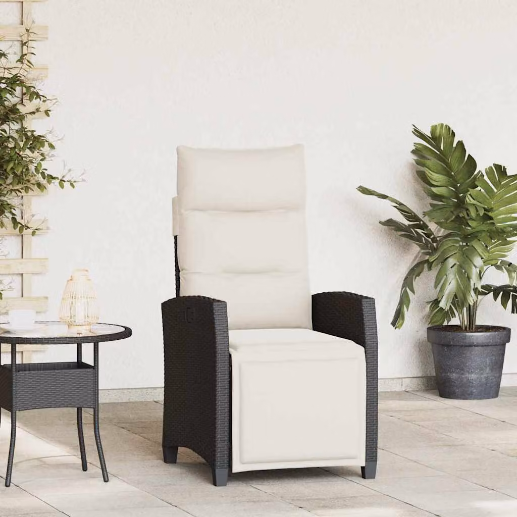 Sedia reclinabile da giardino con tavolino vidaXL in rattan e metallo, colore nero