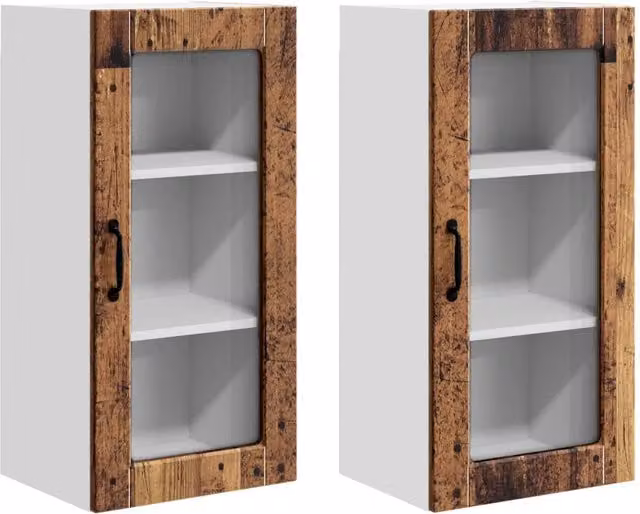 Set di 2 pensili da parete LUCCA DESIGN IN in legno e vetro marrone per cucina e soggiorno L/P/H: 80 x 31 x 40 cm