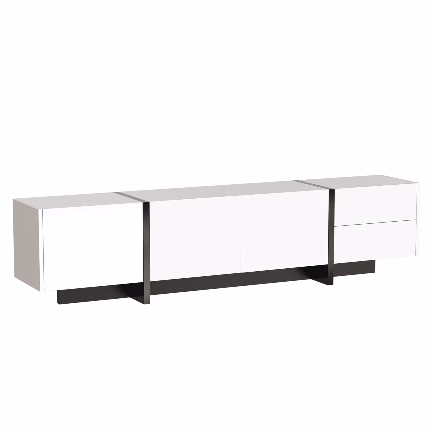 Mobile TV Lowboard Aosom Moderno con Ante e Cassetti, Design Lineare Lucido Bianco e Nero, L: 190 cm, P: 45 cm, H: 35 cm – 2