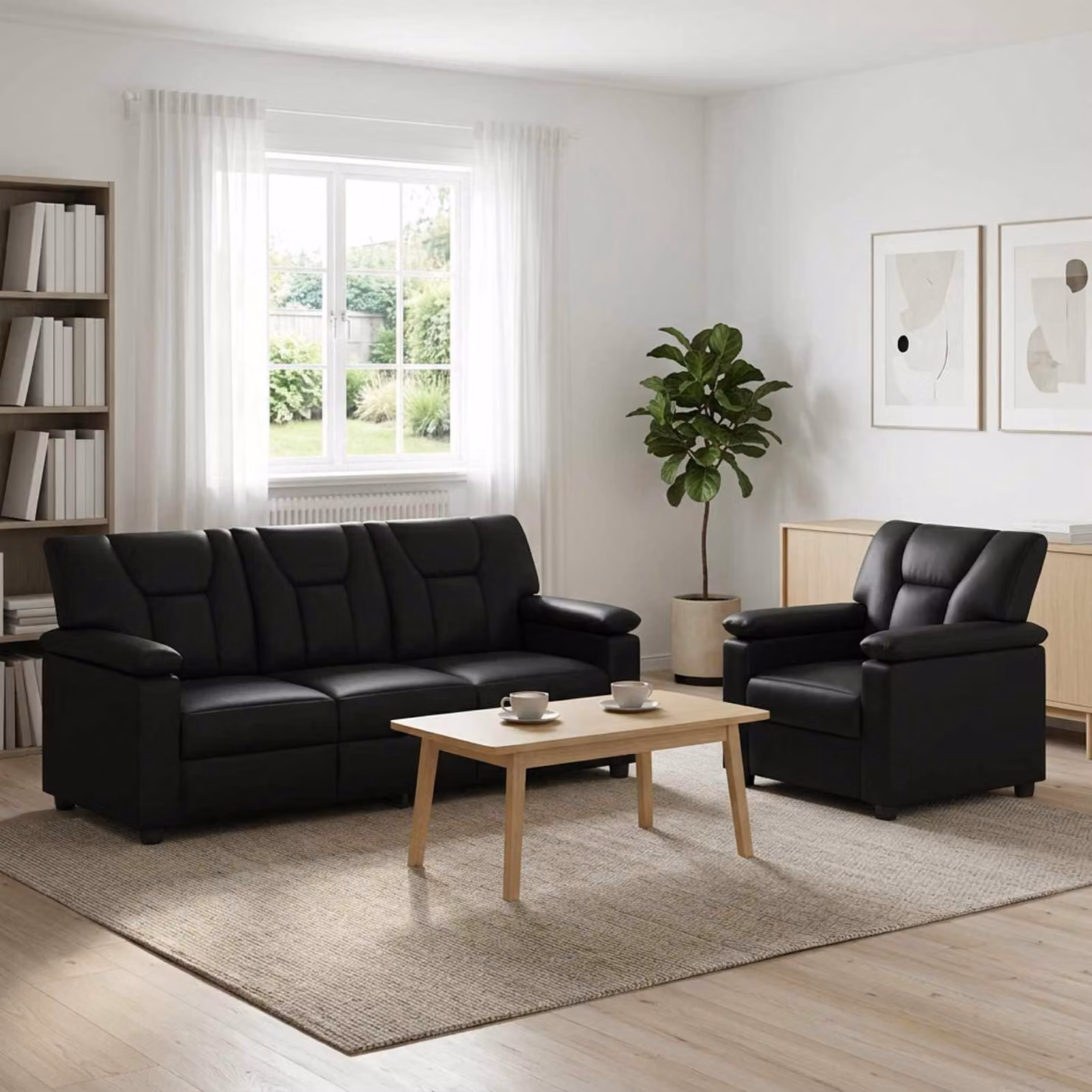 Set di 2 divani moderni vidaXL in similpelle nera con struttura in metallo per il tuo soggiorno