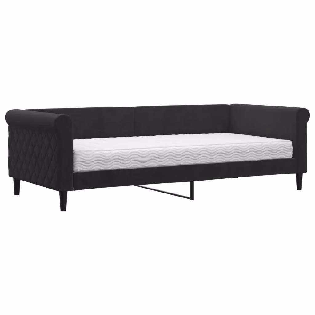 Divano Letto Moderno vidaXL in Velluto Nero con Materasso in Schiuma 90x200 cm – 2