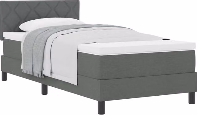 Letto singolo | Letto per adulti | Letto a molle con testiera Grigio scuro 90 x 200 cm Tessuto