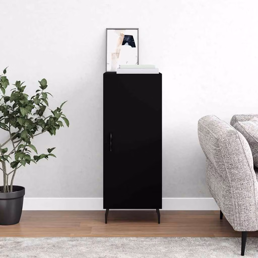 Credenza moderna vidaXL in legno e metallo nero, sospesa a parete, L/P/H: 34,5 x 34 x 90 cm
