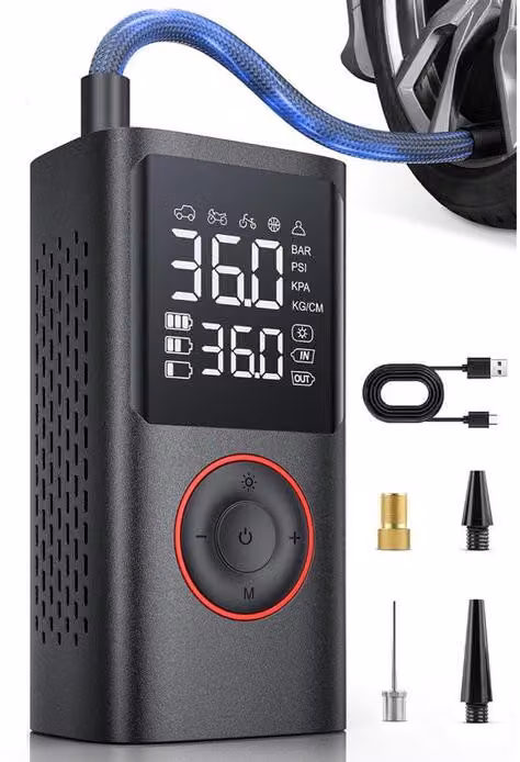 Pompa per pneumatici elettrica - compressore d'aria portatile da 150 PSI - con spegnimento automatico e luce LED - per auto, moto, biciclette e giochi con la palla