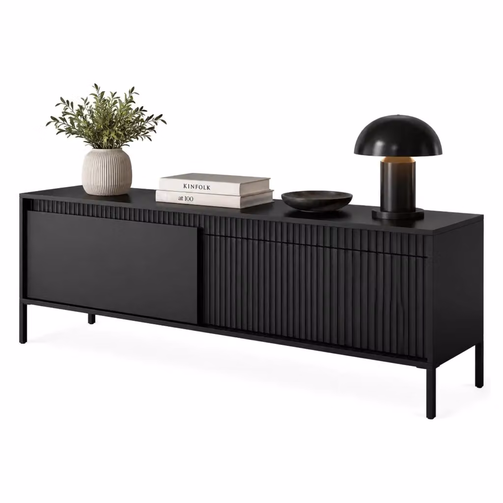 Mobile porta TV Kameza DMORA con un ripiano, nero, L 154 cm x P 40 cm x H 53 cm – 2