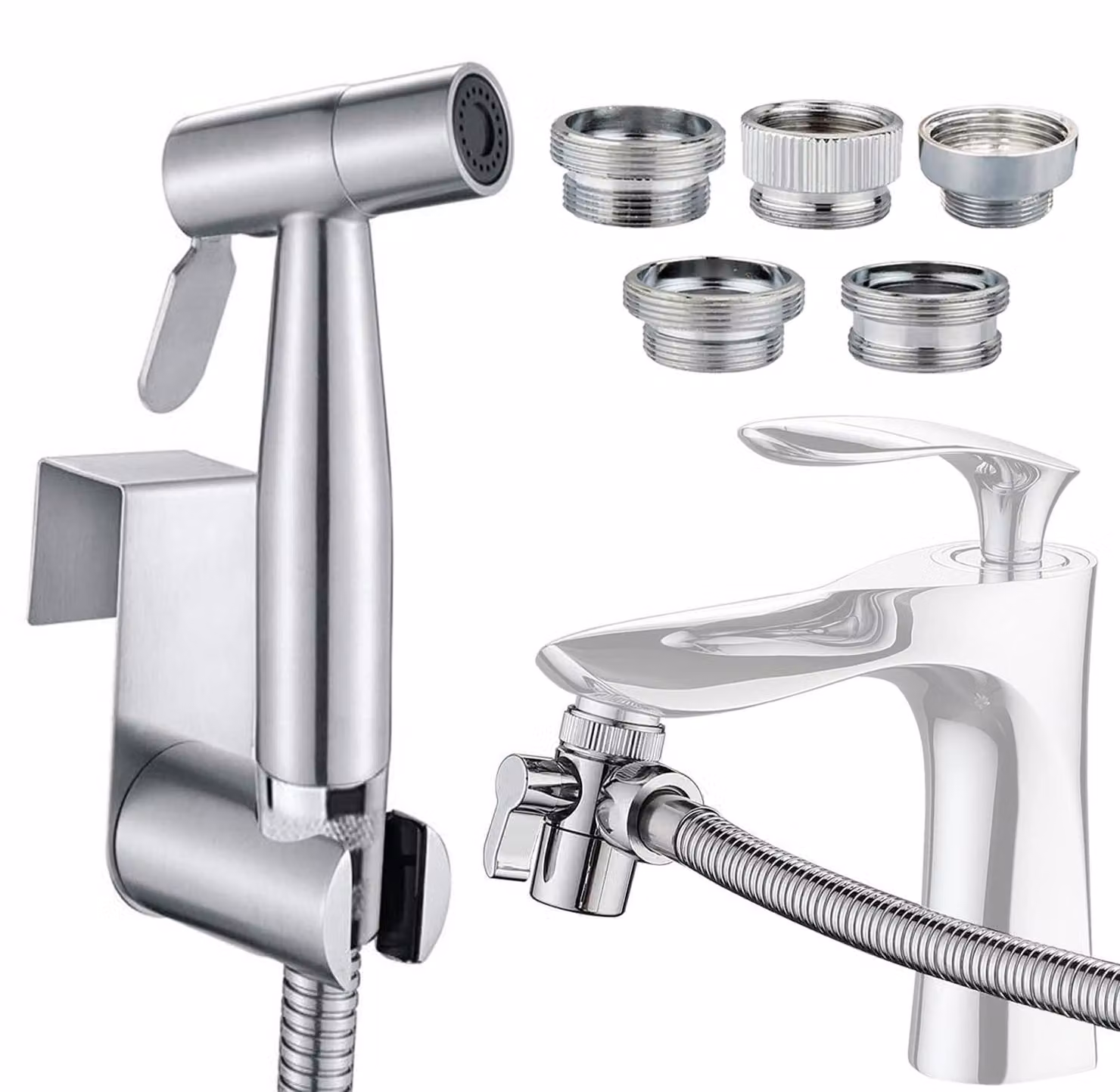 Set completo per bidet portatile con spruzzatore, dotato di adattatore per rubinetto e tubo flessibile