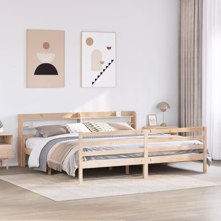 vidaXL Giroletto con Testiera in Legno Massello di Pino Marrone L: 200 cm, P: 200 cm, H: 82 cm