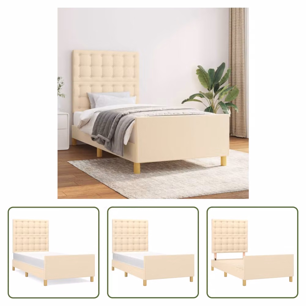 The Living Store Struttura letto con testiera crema 80x200 cm in tessuto