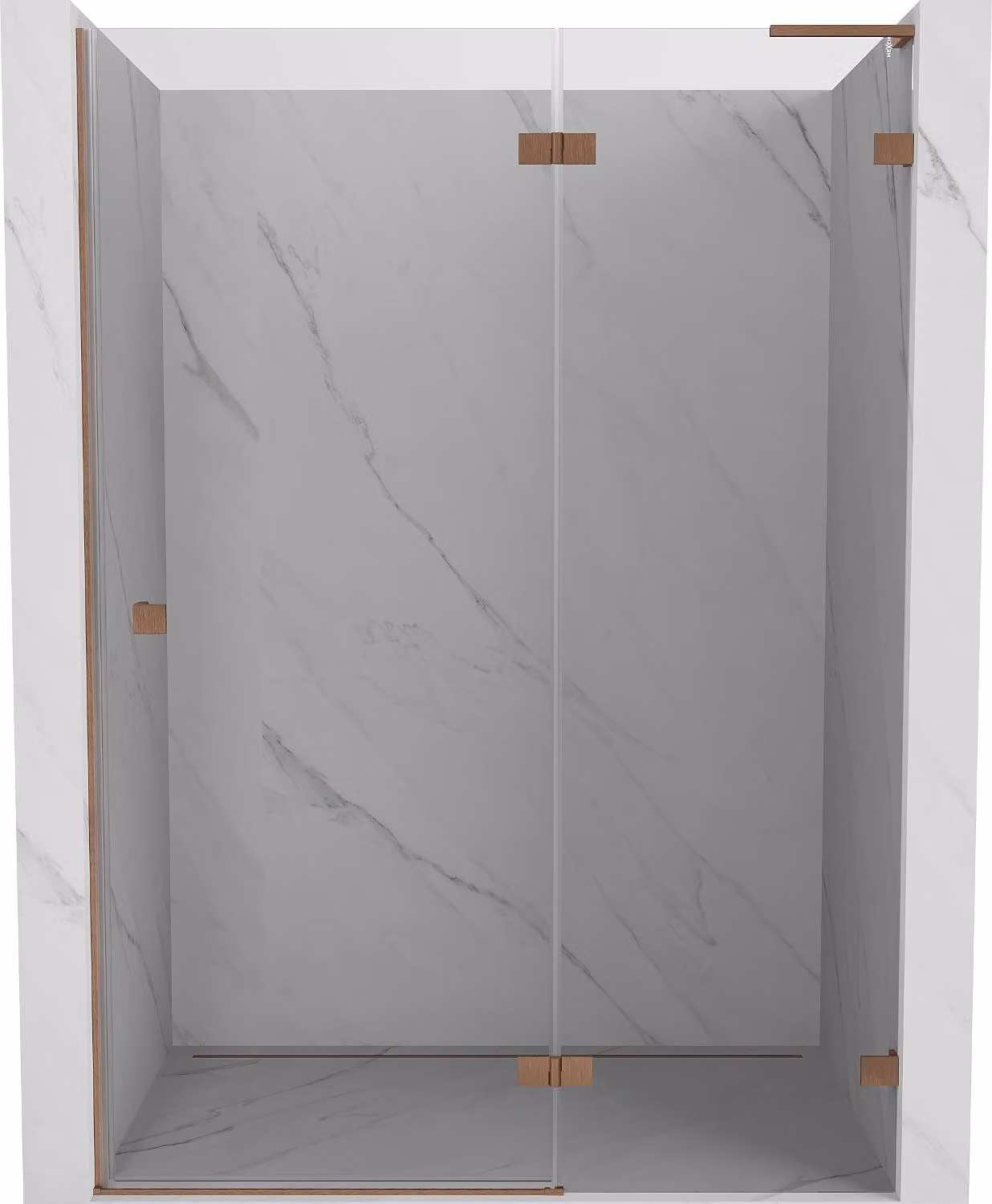 Mexen Lunar L porta doccia a battente destra 140 cm, trasparente, rame spazzolato - 834L-140-000-65-00-P