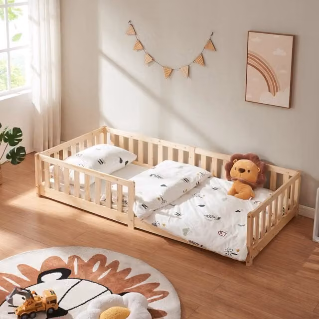 Letto Montessori per Cameretta Tanna in Legno di Pino 90 x 200 cm - Naturale [en.casa]
