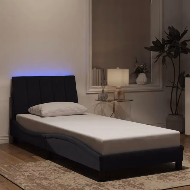 Letto Hanko vidaXL in velluto nero con illuminazione LED e porta di ricarica USB, L/P/H: 90 x 190 cm – 1