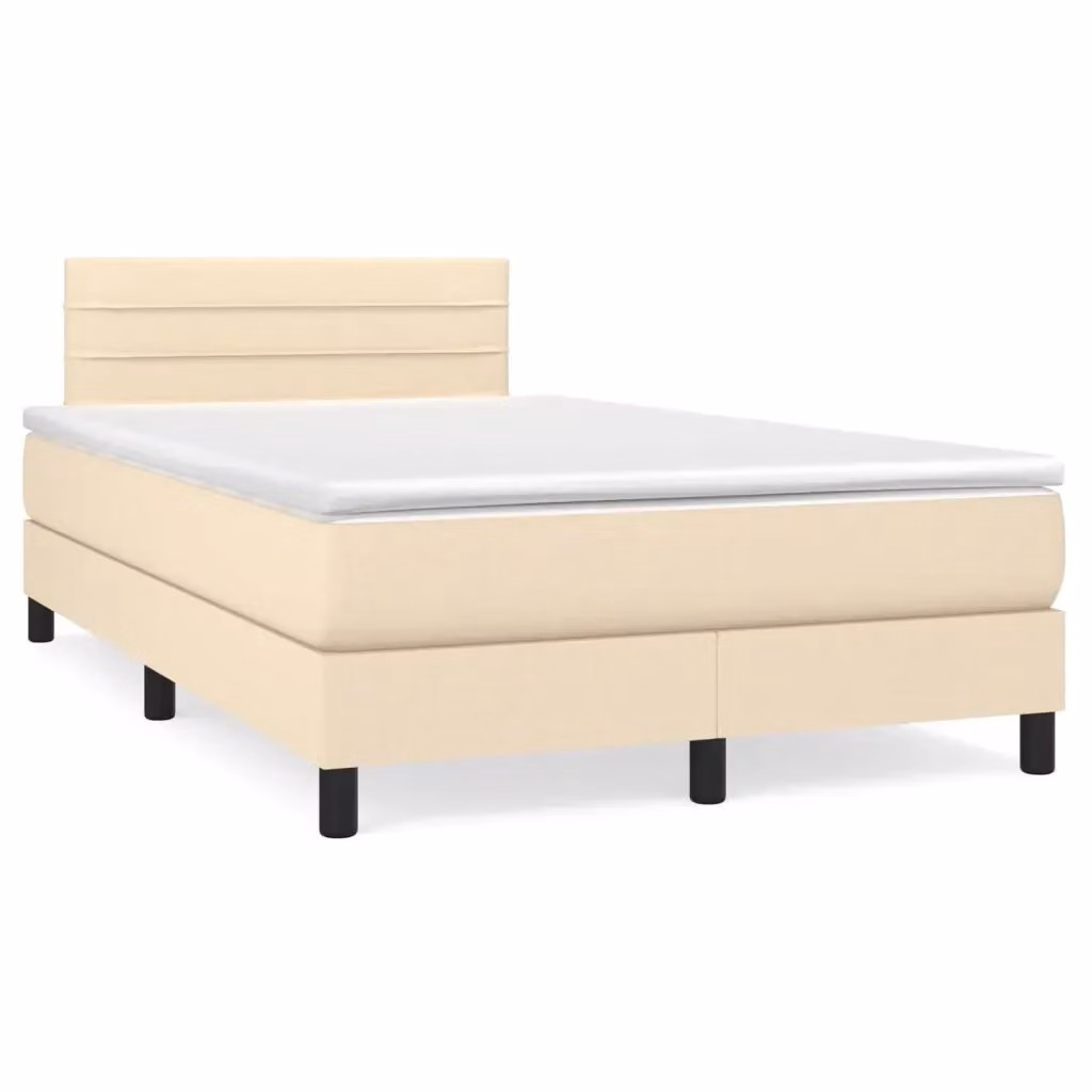 vidaXL Giroletto a Molle con Materasso Ibrido in Tessuto Beige e Bianco L/P: 120 x 200 cm – 2